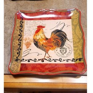 Certified International Tuscan Rooster Square Plate Gladding Farmhouse Kitchen